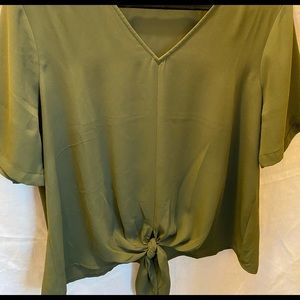 Madewell V-Neck Blouse in Olive Green, Waist Tie in Large
